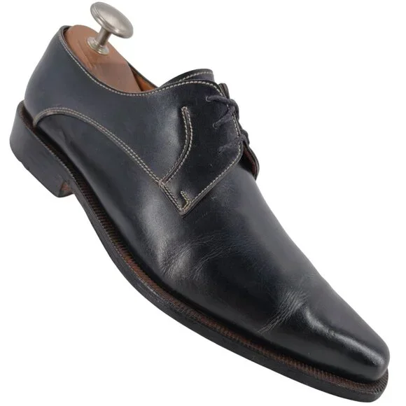 Vintage Italian McDowell Mens 9.5D /8.5UK Black Leather Dress Shoes Derby Oxford - Picture 1 of 12
